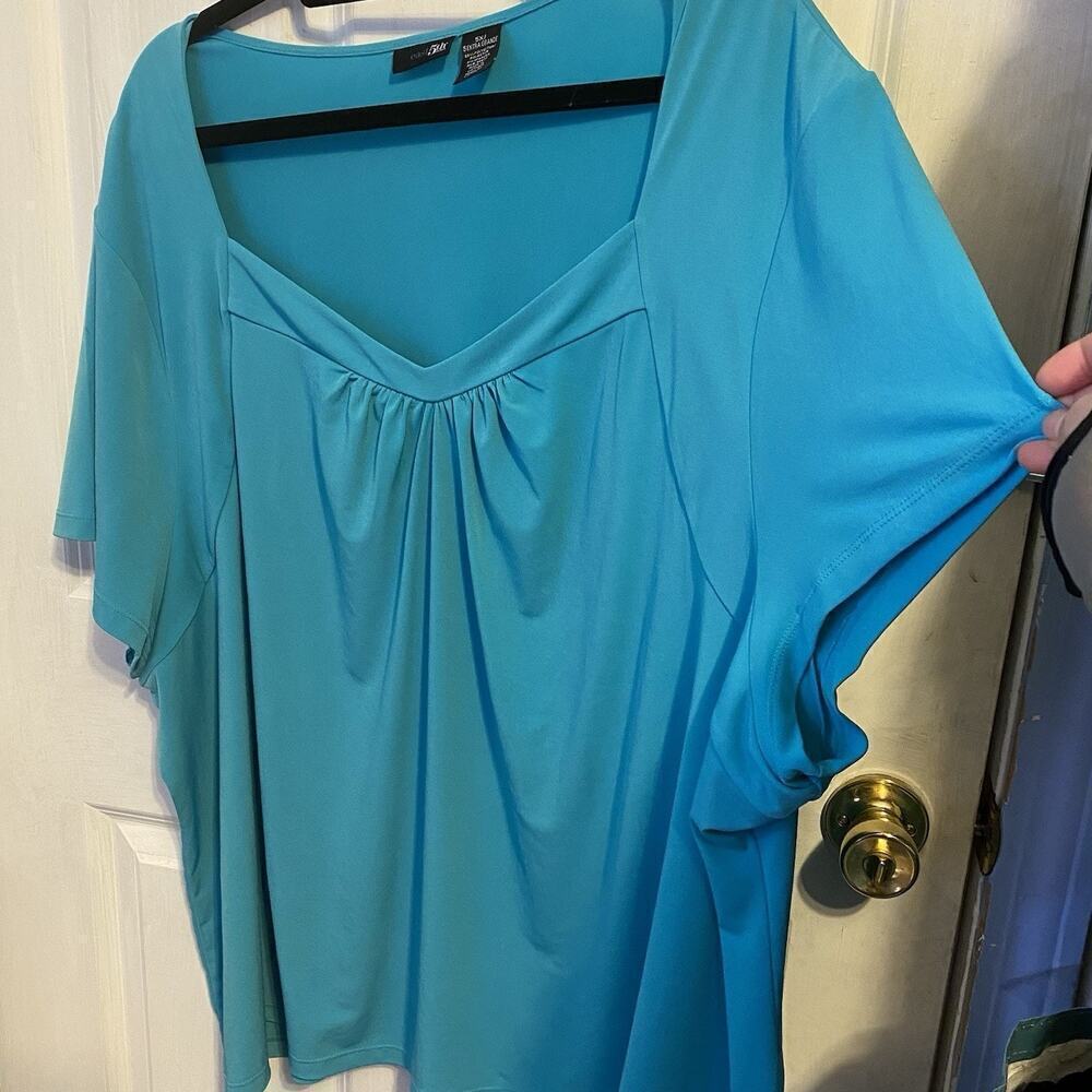 EAST 5TH Women Plus 5X Top Blouse Square Neck Short Sleeve Liquid Knit Matured
